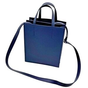 Uniqlo Blue Vegan Leather Crossbody Tote Bag Adjustable Strap Excellent